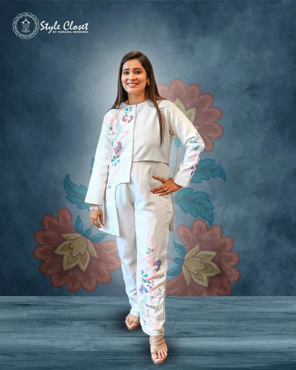 Ivory_Elegant_Handwork_Indo-Western_Silk_Co-Ord_Set_For_Women