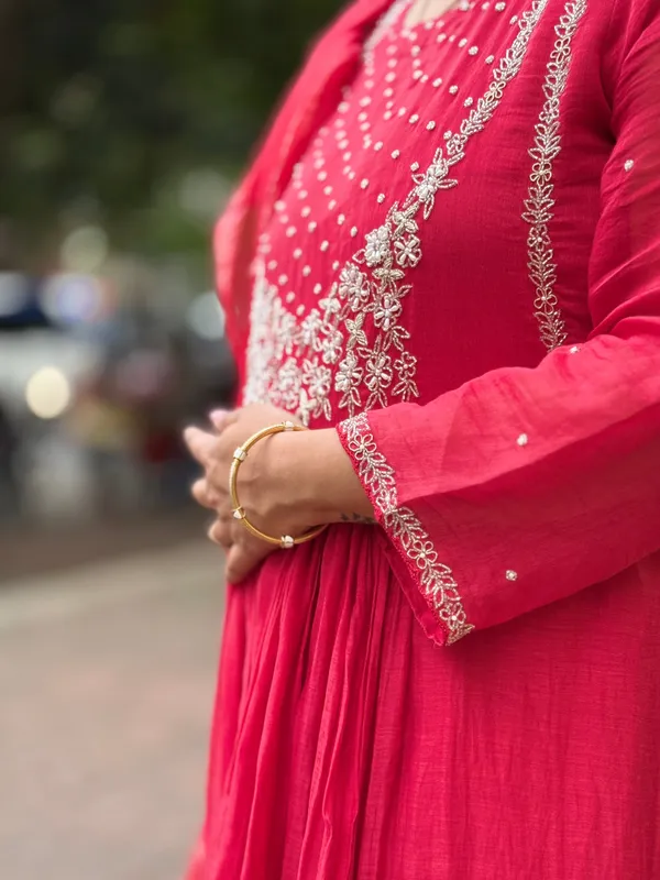 Carrot_Red_Mul_Cotton_Gown_Set_For_Women
