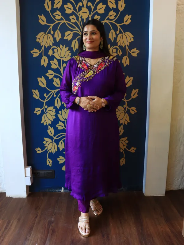 Bright_Purple_Handwork_A-Line_Kurta_Set_For_Women