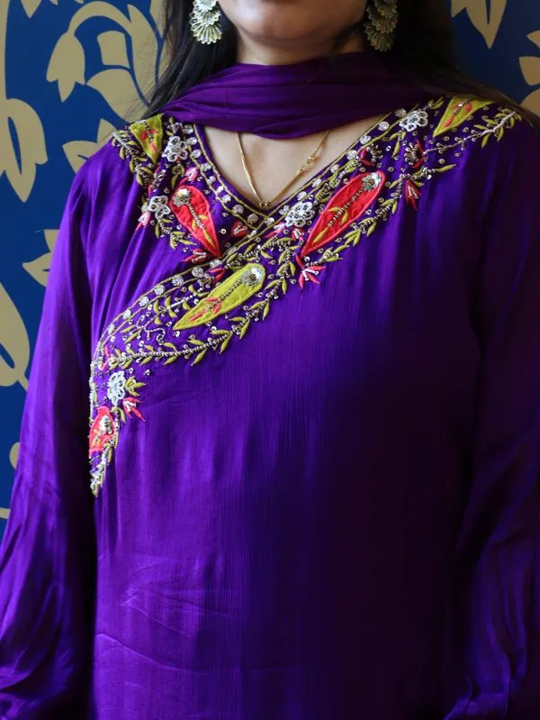Bright_Purple_Handwork_A-Line_Kurta_Set_For_Women