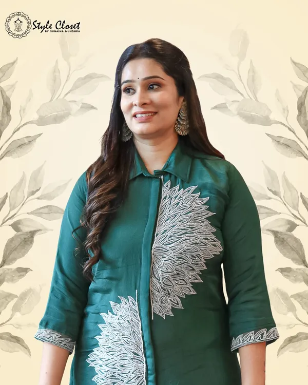 Bottle_Green_Emerald_Shine_Hand-Embroider_Co-Ord_Set_For_Women