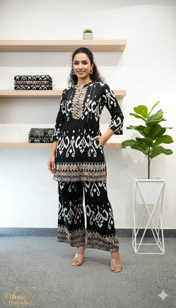 Black_Geometric_Ikat_Tunic_And_Palazzo_Set_For_Women