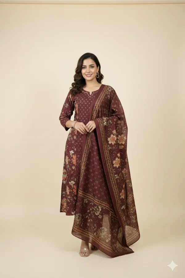 Maroon_Premium_Bloom_Kurta_Set_For_Women