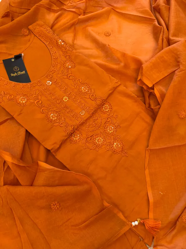 Rust_Orange_Saffron_Handloom_Ethnic_Suit_Set_For_Women