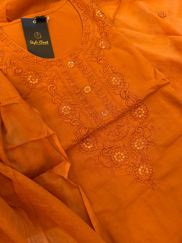 Rust_Orange_Saffron_Handloom_Ethnic_Suit_Set_For_Women