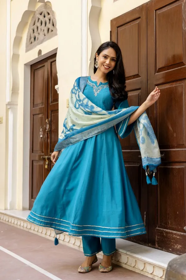Teal_Blue_Fla_Anarkali_3_Piece_Kurta_Set_For_Women