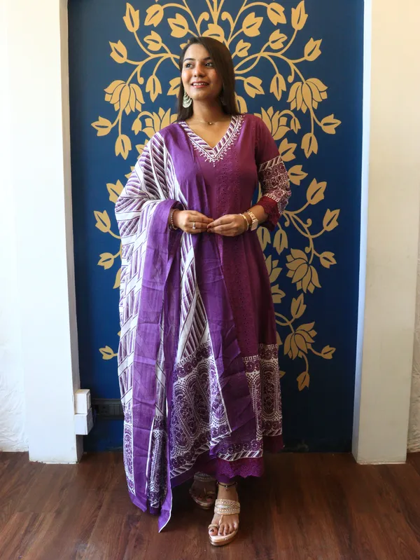Purple_Chikankari_Cotton_Anarkali_Set_For_Women