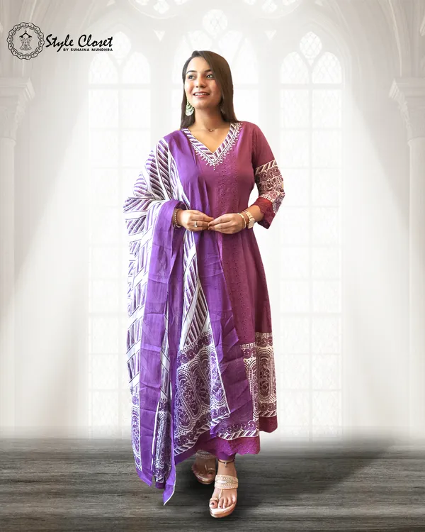 Purple_Chikankari_Cotton_Anarkali_Set_For_Women