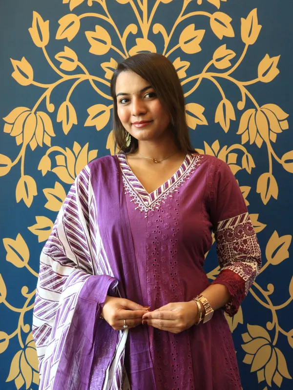 Purple_Chikankari_Cotton_Anarkali_Set_For_Women