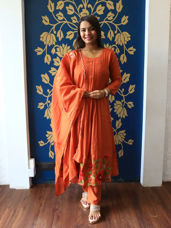 Rust_Orange_Gulbahar_Hand-Embroidery_Suit_Set_For_Women