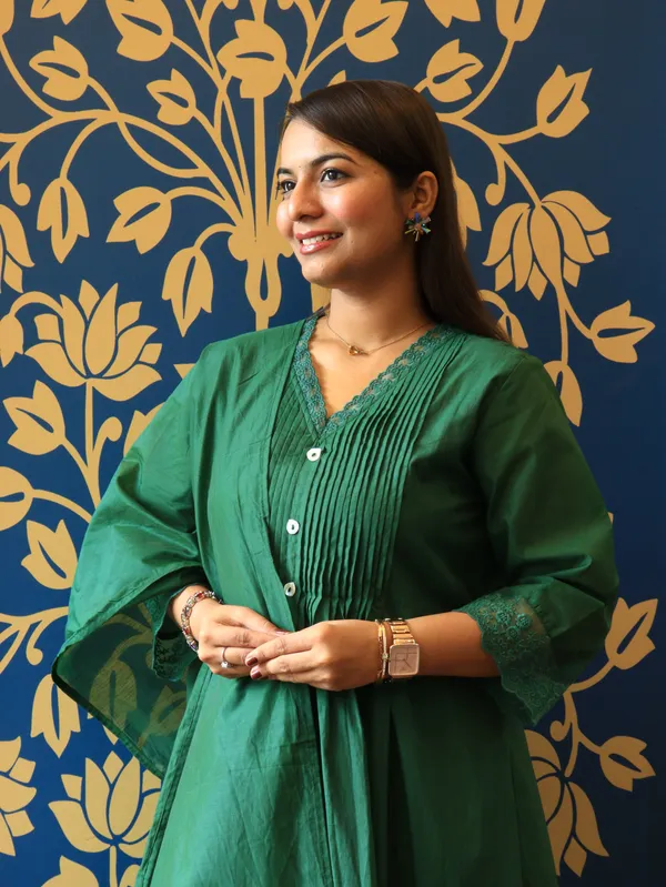Bottle_Green_Emerald_Grace_3-Piece_Pleated_Kurta_Set_For_Women