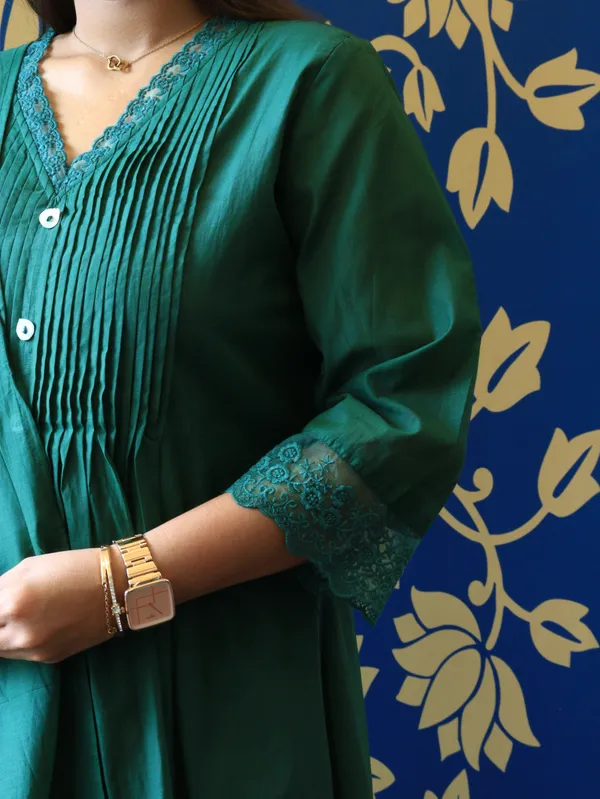 Bottle_Green_Emerald_Grace_3-Piece_Pleated_Kurta_Set_For_Women