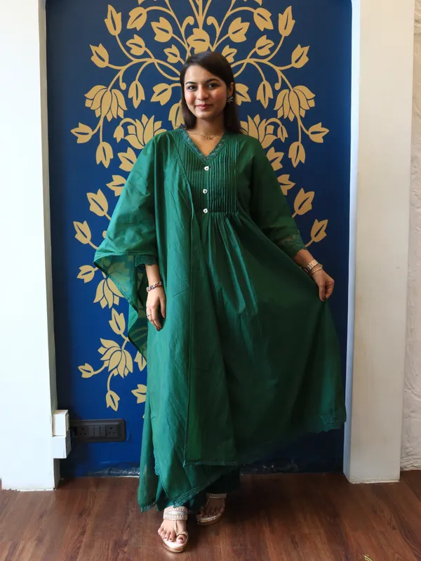 Bottle_Green_Emerald_Grace_3-Piece_Pleated_Kurta_Set_For_Women