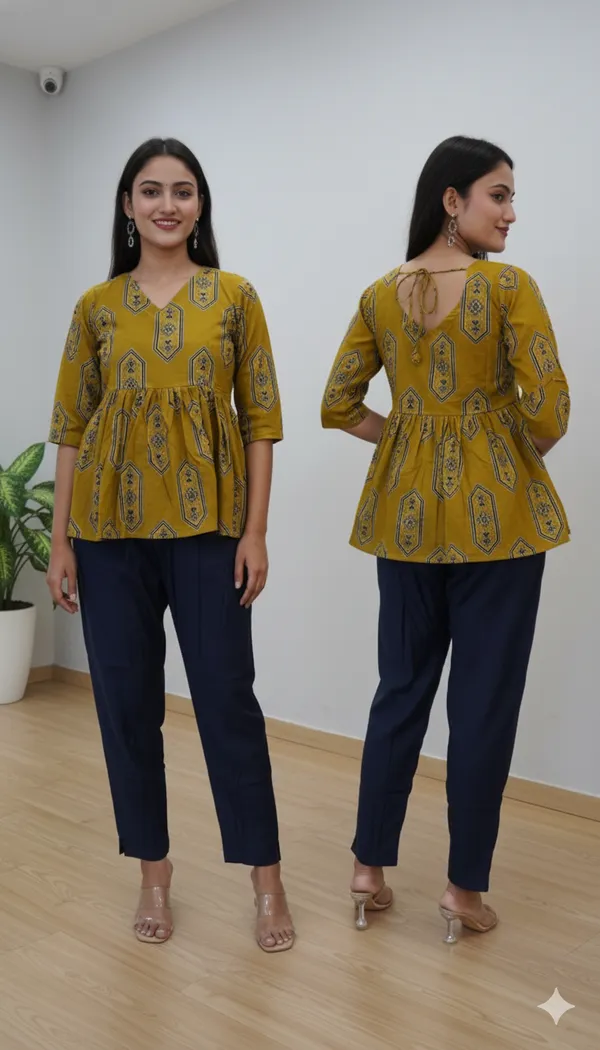 Mehndi_Green_Block_Print_Peplum_Kurta_For_Women