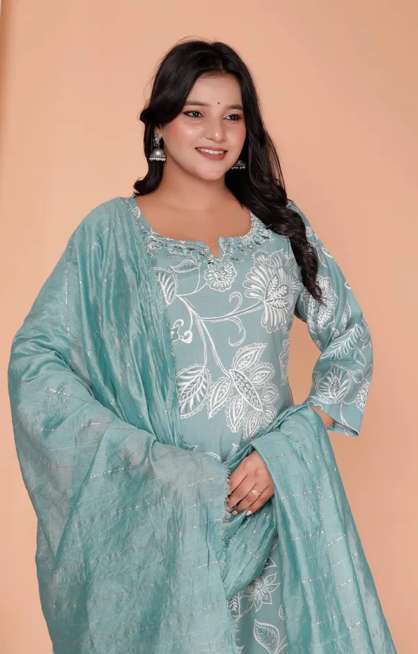 Aqua_Blue_Floral_Elegance_Printed_Kurta_Set_For_Women