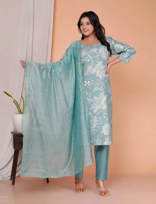 Aqua_Blue_Floral_Elegance_Printed_Kurta_Set_For_Women