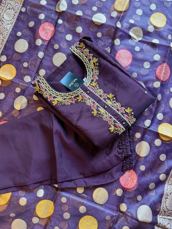 Purple_Plum_Embroidered_Kurta_Set_With_Banarasi_Dupatta_For_Women