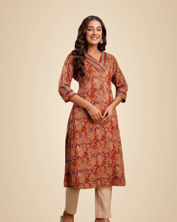 Maroon_Premium_Printed_Kurta_For_Women