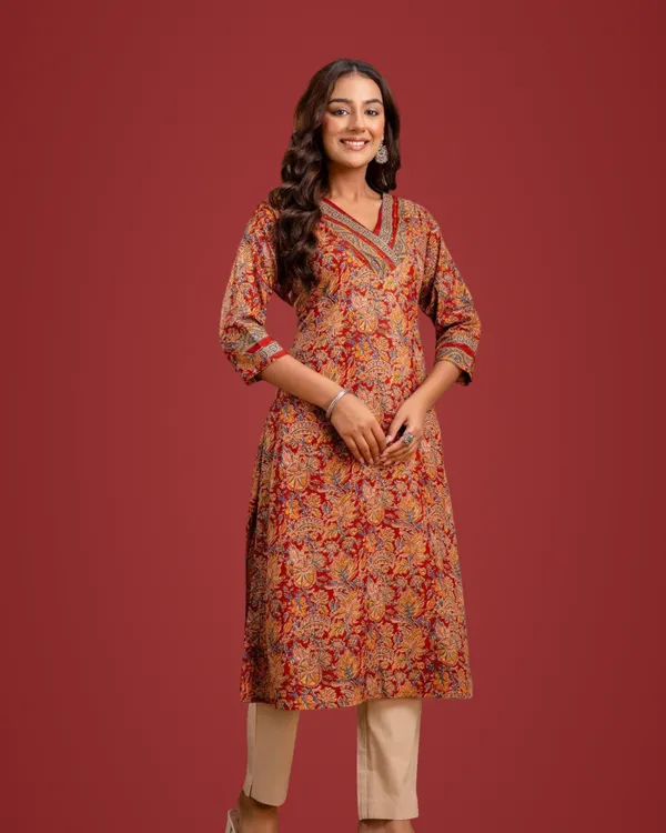 Maroon_Premium_Printed_Kurta_For_Women