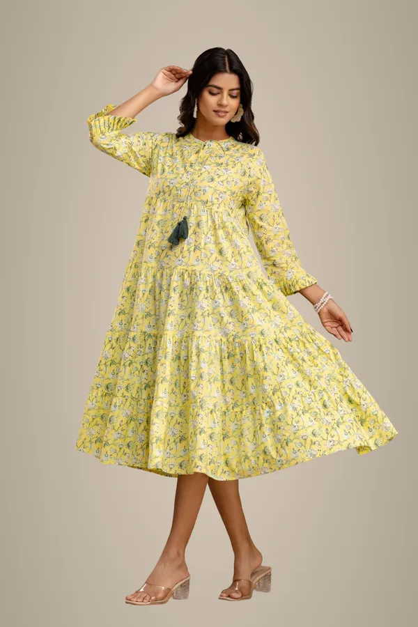 Yellow_Premium_Floral_Tiered_Dress_For_Women