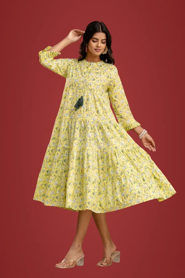 Yellow_Premium_Floral_Tiered_Dress_For_Women