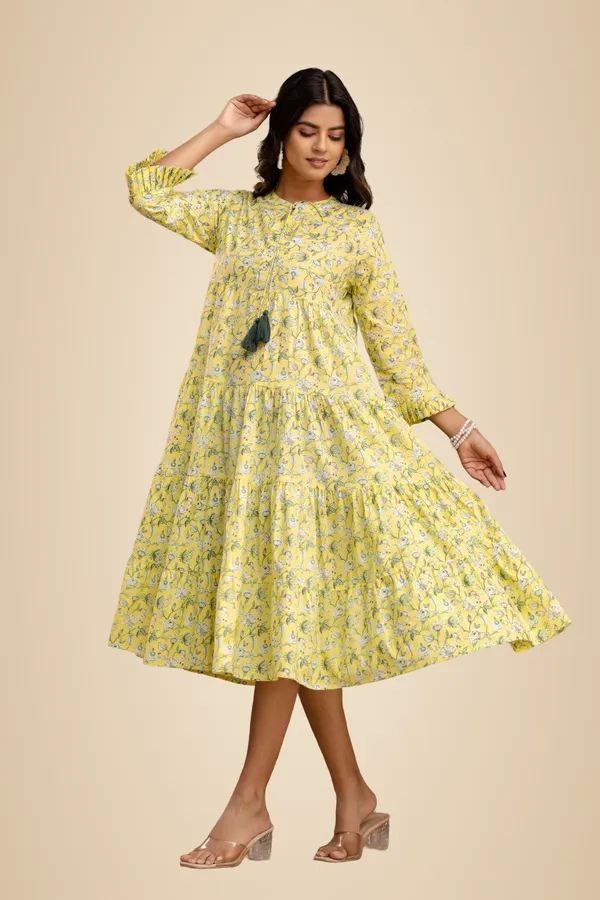 Yellow_Premium_Floral_Tiered_Dress_For_Women