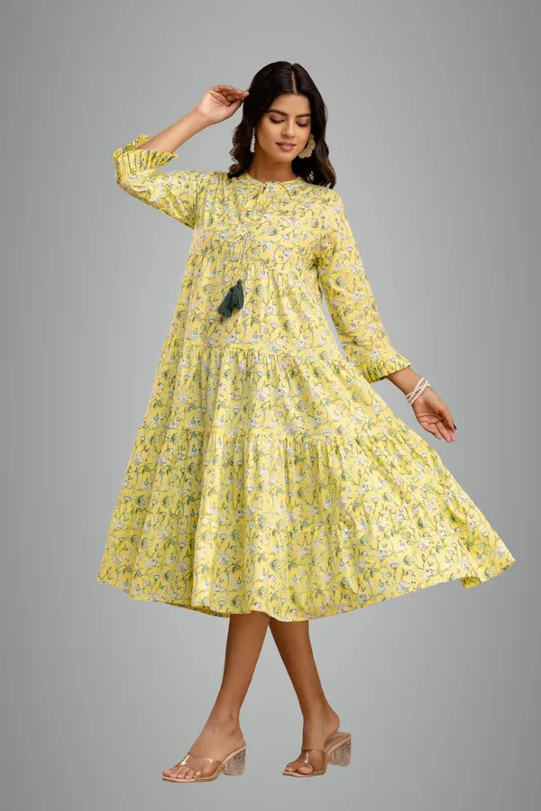 Yellow_Premium_Floral_Tiered_Dress_For_Women