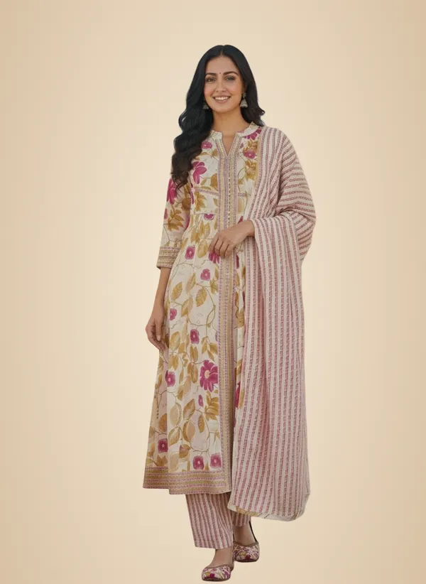 Off-White_Printed_Off-Cotton_Anarkali_Set_For_Women
