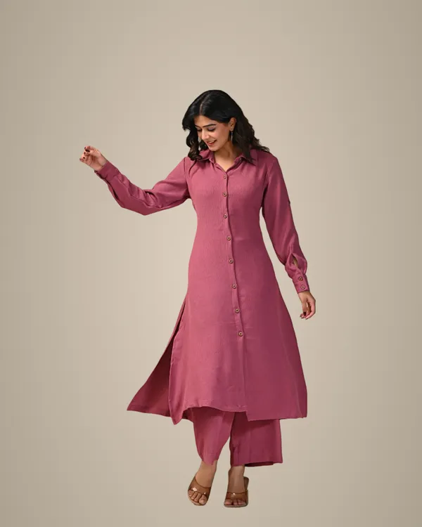 Mauve_Textured_Button-Down_Co-Ord_Set_For_Women