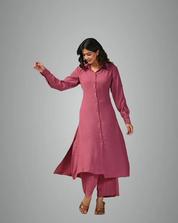 Mauve_Textured_Button-Down_Co-Ord_Set_For_Women