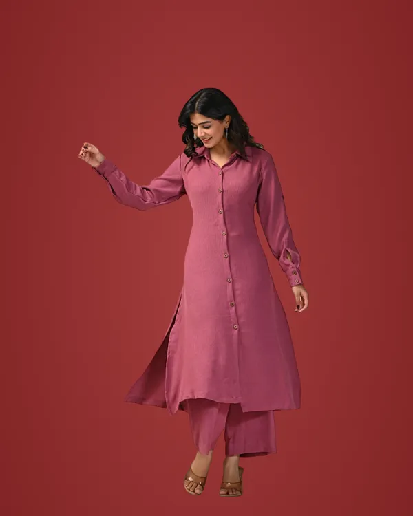 Mauve_Textured_Button-Down_Co-Ord_Set_For_Women