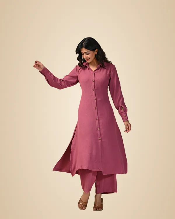 Mauve_Textured_Button-Down_Co-Ord_Set_For_Women