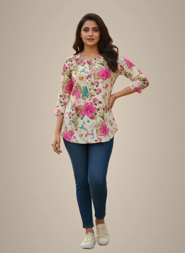 Floral_Pure_Cotton_Premium_Short_Kurta_For_Women
