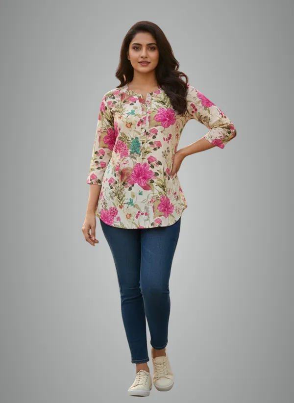 Floral_Pure_Cotton_Premium_Short_Kurta_For_Women