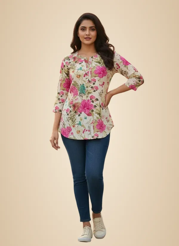 Floral_Pure_Cotton_Premium_Short_Kurta_For_Women
