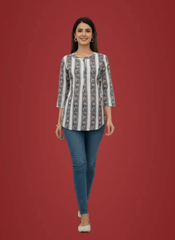 Black_&_White_Striped_Pattern_Short_Kurta_For_Women