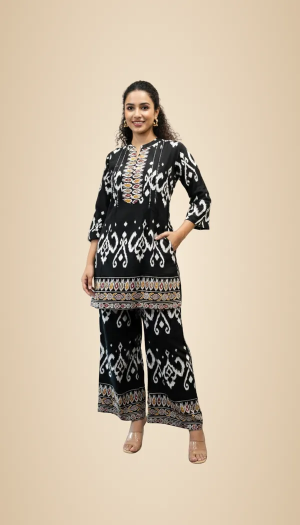 Black_Geometric_Ikat_Tunic_And_Palazzo_Set_For_Women