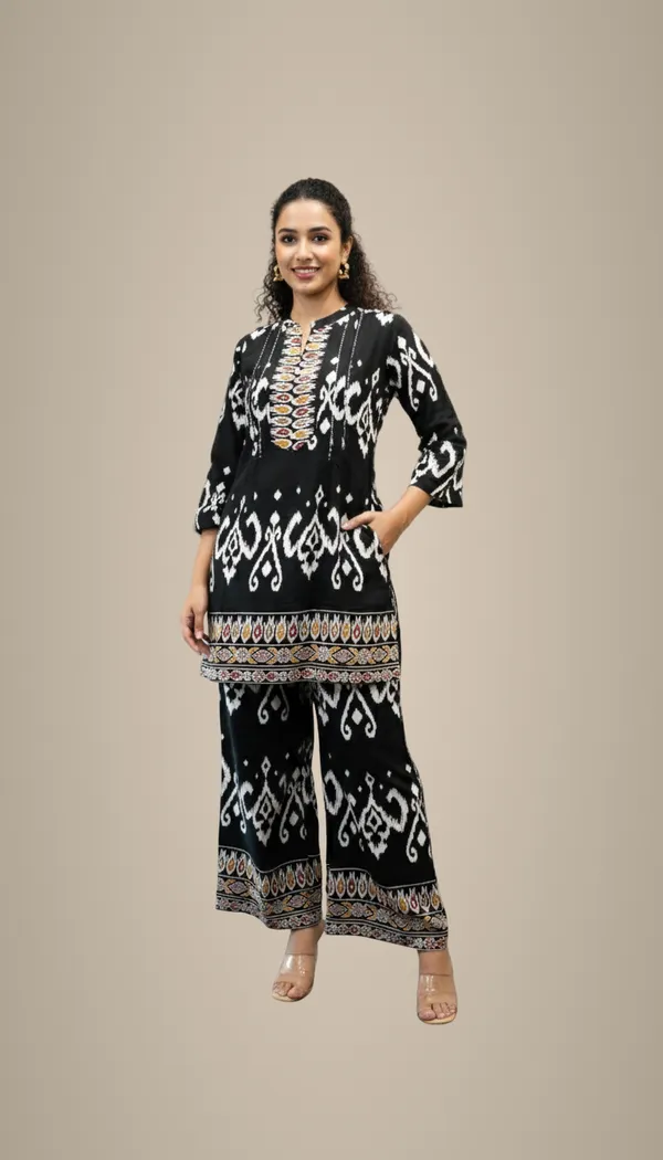 Black_Geometric_Ikat_Tunic_And_Palazzo_Set_For_Women