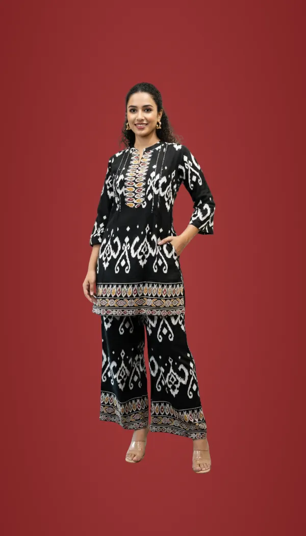 Black_Geometric_Ikat_Tunic_And_Palazzo_Set_For_Women