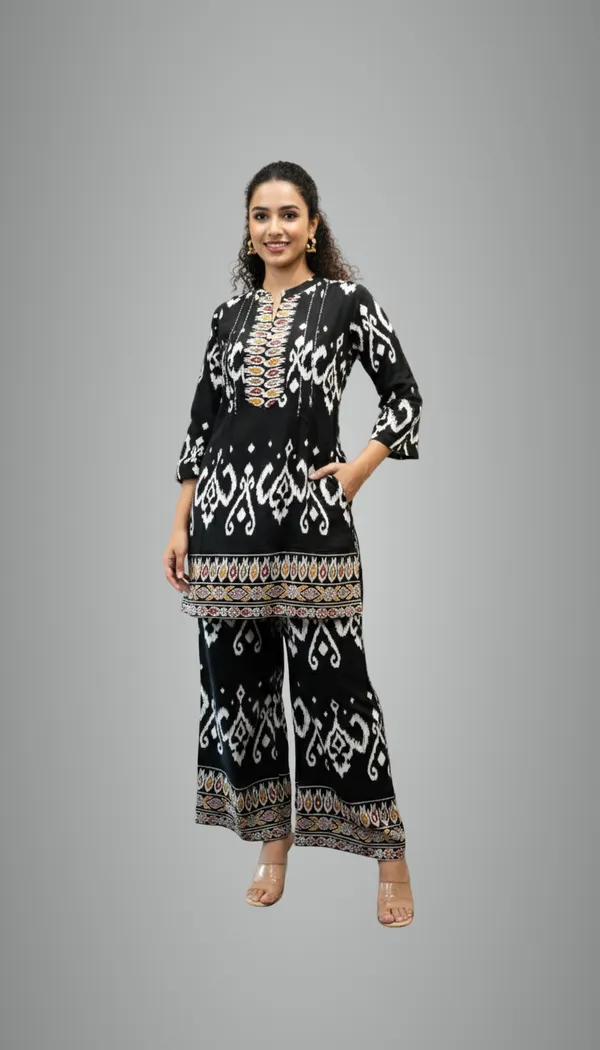 Black_Geometric_Ikat_Tunic_And_Palazzo_Set_For_Women