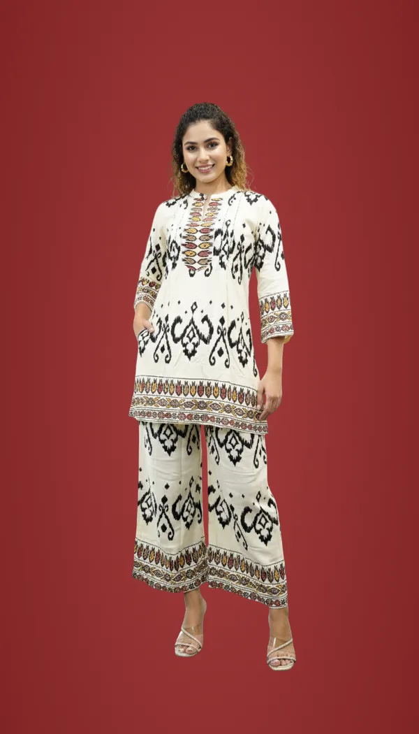 Ivory_Geometric_Ikat_Tunic_And_Palazzo_Set_For_Women
