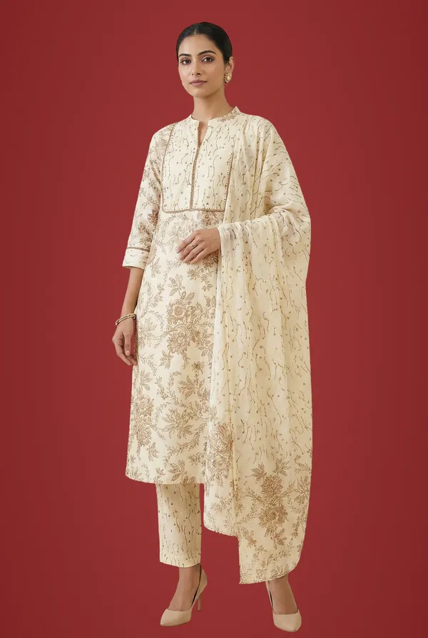 Ivory_&_Cocoa_Floral_Cotton_Suit_Set_For_Women