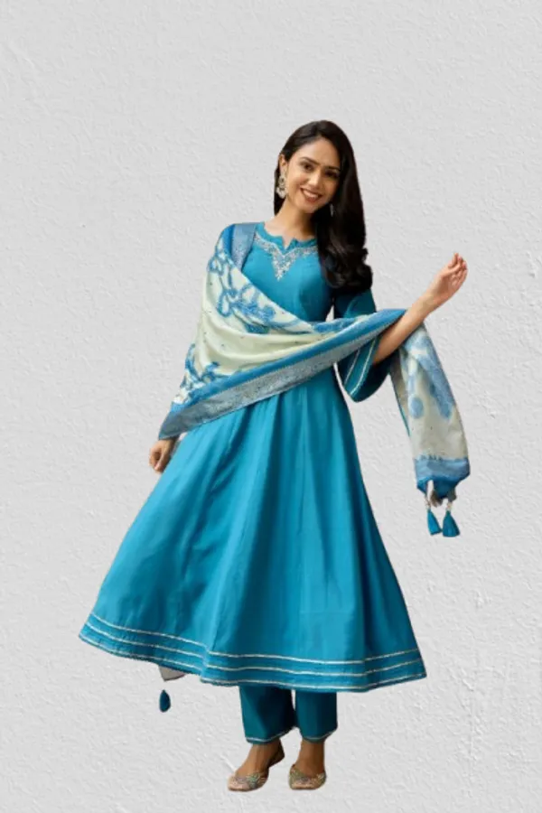 Teal_Blue_Fla_Anarkali_3_Piece_Kurta_Set_For_Women