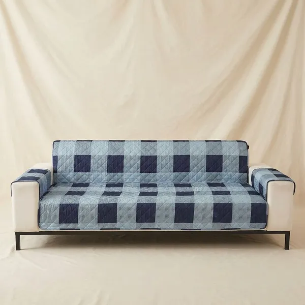 Check_Blue_Non_Slip_Quilted_Sofa_Protector_Mat_Thick_Printed_With_Strap_For_Home