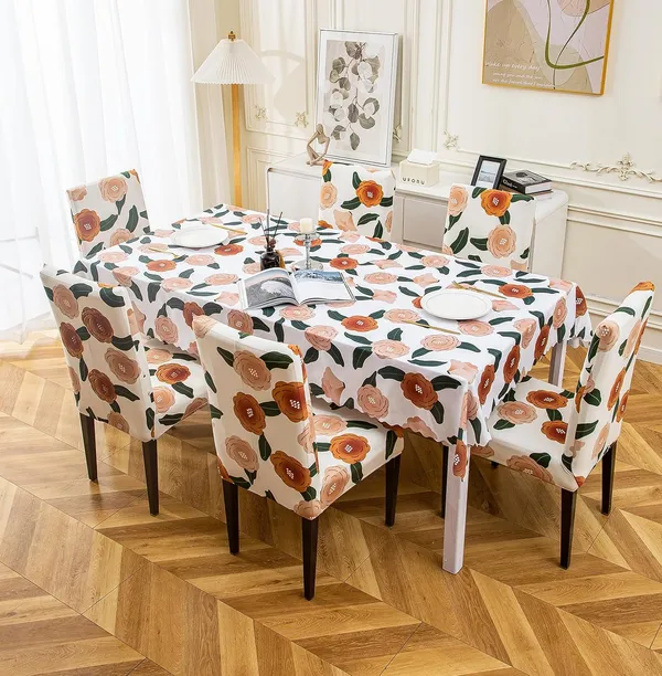 White_And_Brown_Flower_Premium_Dining_Table_And_Chair_Cover_Combo_For_Home