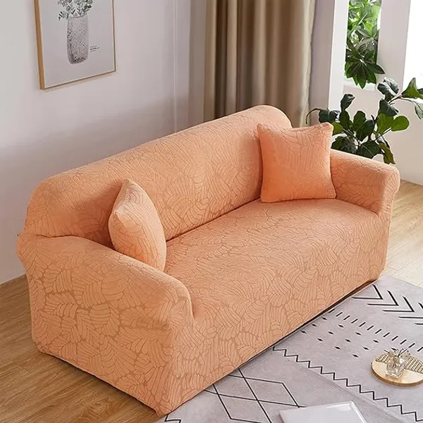 Biege_Trendily_Emboss_Fabric_Leaf_Sofa_Cover_Soft_Touching_Cover_For_Home
