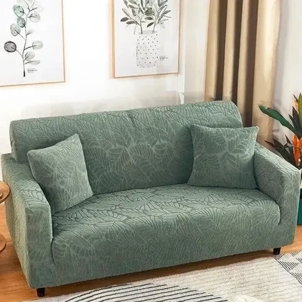Sea_Green_Trendily_Emboss_Fabric_Leaf_Sofa_Cover_Soft_Touching_Cover_For_For_Home