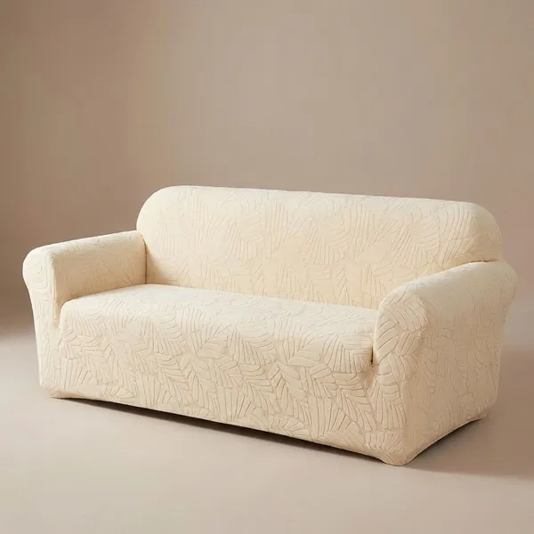 Biege_Trendily_Emboss_Fabric_Leaf_Sofa_Cover_For_Home