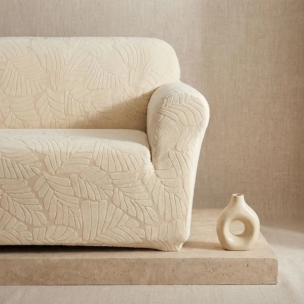 Biege_Trendily_Emboss_Fabric_Leaf_Sofa_Cover_For_Home