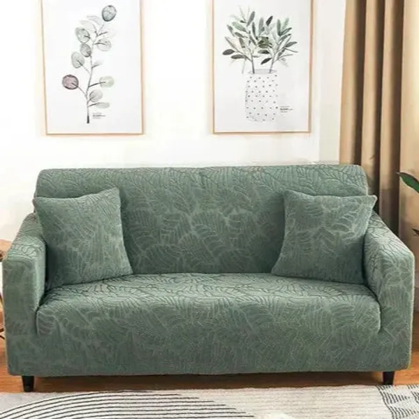 Sea_Green_Trendily_Emboss_Fabric_Leaf_Sofa_Cover_For_Home